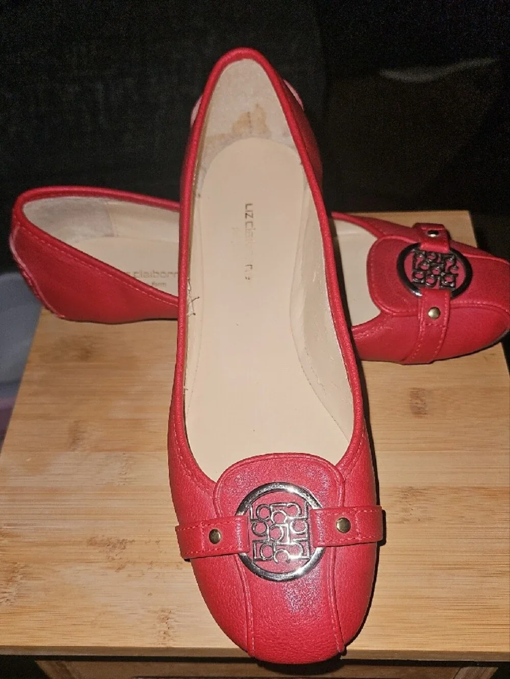 Liz Claiborne Red Leather Logo Ballet Flats